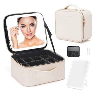 Trousse de Maquillage Portable LED avec Miroir et Compartiments Modulables_2
